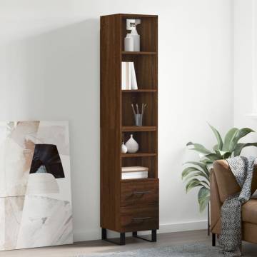 Stylish Highboard in Brown Oak - 34.5x34x180 cm