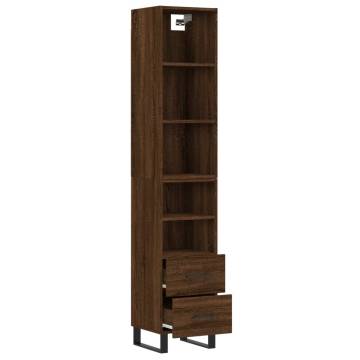 Stylish Highboard in Brown Oak - 34.5x34x180 cm