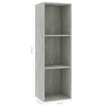 Stylish Concrete Grey Book & TV Cabinet - 36x30x114 cm