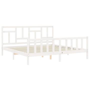 White Super King Size Solid Wood Bed Frame with Headboard