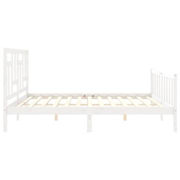 White Super King Size Solid Wood Bed Frame with Headboard