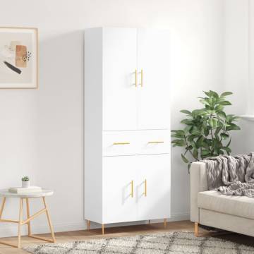 Stylish Highboard High Gloss White - 69.5x34x180 cm