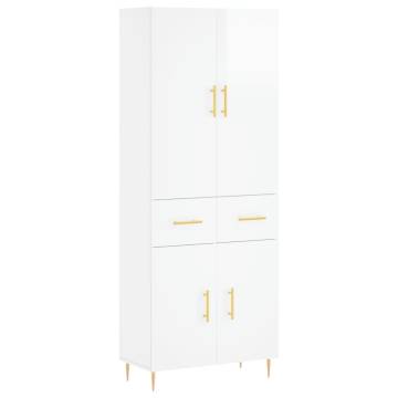 Stylish Highboard High Gloss White - 69.5x34x180 cm