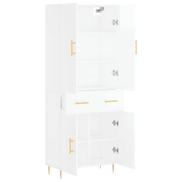 Stylish Highboard High Gloss White - 69.5x34x180 cm