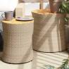 Garden Side Tables 2 pcs with Wooden Top Beige Poly Rattan Colour beige Quantity in Package 1 Shape full weaving 