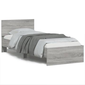 LED Light Grey Sonoma Bed Frame with Headboard - 90x190 cm