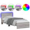 LED Light Grey Sonoma Bed Frame with Headboard - 90x190 cm