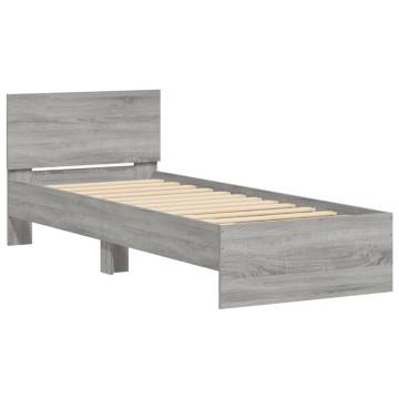 LED Light Grey Sonoma Bed Frame with Headboard - 90x190 cm