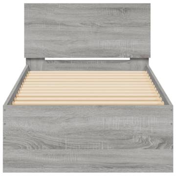 LED Light Grey Sonoma Bed Frame with Headboard - 90x190 cm