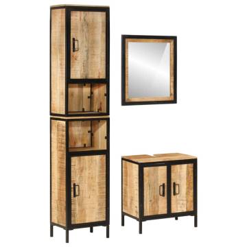 3 Piece Bathroom Furniture Set - Iron & Solid Mango Wood