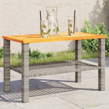 Garden Table Grey - 70x38x42 cm Poly Rattan & Acacia Wood