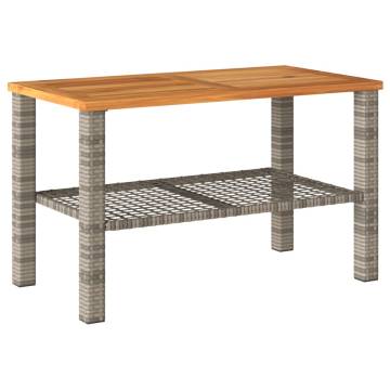 Garden Table Grey - 70x38x42 cm Poly Rattan & Acacia Wood