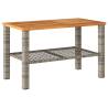 Garden Table Grey - 70x38x42 cm Poly Rattan & Acacia Wood