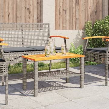 Garden Table Grey - 70x38x42 cm Poly Rattan & Acacia Wood