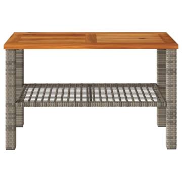 Garden Table Grey - 70x38x42 cm Poly Rattan & Acacia Wood