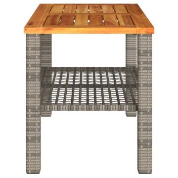 Garden Table Grey - 70x38x42 cm Poly Rattan & Acacia Wood