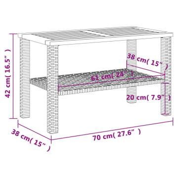 Garden Table Grey - 70x38x42 cm Poly Rattan & Acacia Wood