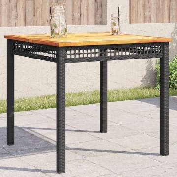 Garden Table Black 80x80x75 cm Poly Rattan & Acacia Wood