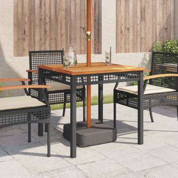 Garden Table Black 80x80x75 cm Poly Rattan & Acacia Wood