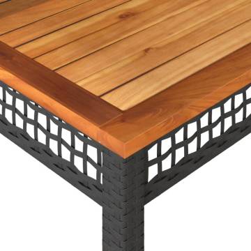 Garden Table Black 80x80x75 cm Poly Rattan & Acacia Wood