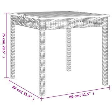 Garden Table Black 80x80x75 cm Poly Rattan & Acacia Wood