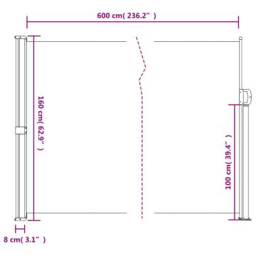 Retractable Side Awning Black 160x600 cm | HipoMarket