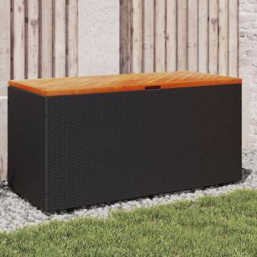 Garden Storage Box Black - 110x50x54 cm Poly Rattan Acacia Wood