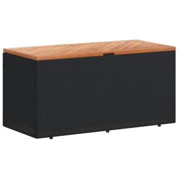 Garden Storage Box Black - 110x50x54 cm Poly Rattan Acacia Wood