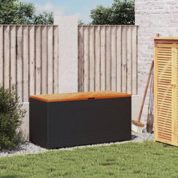 Garden Storage Box Black - 110x50x54 cm Poly Rattan Acacia Wood