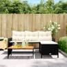 L-Shaped Black Poly Rattan Garden Sofa with Table & Cushions