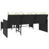 L-Shaped Black Poly Rattan Garden Sofa with Table & Cushions