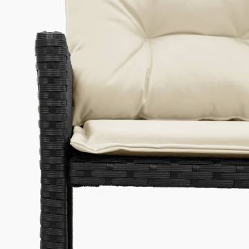 L-Shaped Black Poly Rattan Garden Sofa with Table & Cushions