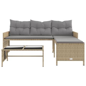 L-Shaped Garden Sofa Set with Cushions - Mix Beige Poly Rattan