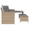 L-Shaped Garden Sofa Set with Cushions - Mix Beige Poly Rattan