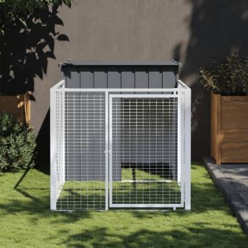 Durable Dog House with Run - Galvanised Steel Anthracite