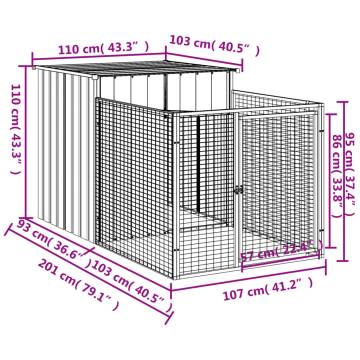 Durable Dog House with Run - Galvanised Steel Anthracite