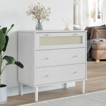 Drawer Cabinet SENJA Rattan Look - Elegant White 80x40x80 cm