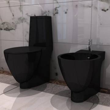 Stylish Black Ceramic Toilet & Bidet Set for Modern Bathrooms