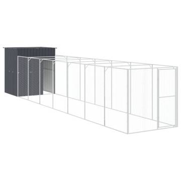 Durable Dog House with Run - Galvanised Steel, Anthracite