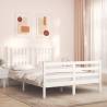 Bed Frame with Headboard White Double Solid Wood Colour white Size 135 x 190 cm 