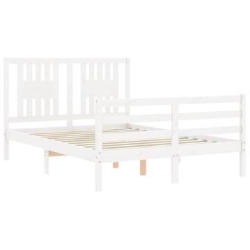 White Double Bed Frame with Headboard - Solid Pine Wood