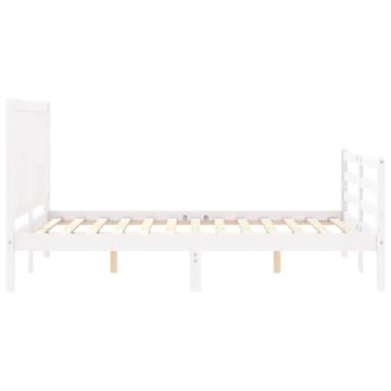 White Double Bed Frame with Headboard - Solid Pine Wood