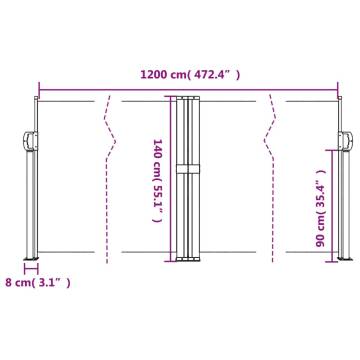 Retractable Side Awning Cream 140x1200 cm - Garden Privacy Screen