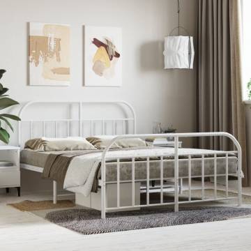 Elegant White Metal Bed Frame with Headboard - 140x190 cm