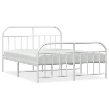 Elegant White Metal Bed Frame with Headboard - 140x190 cm