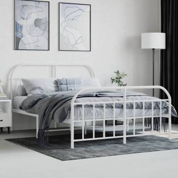 Elegant White Metal Bed Frame with Headboard - 140x190 cm