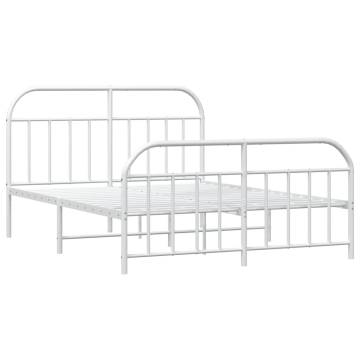 Elegant White Metal Bed Frame with Headboard - 140x190 cm