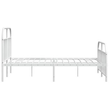 Elegant White Metal Bed Frame with Headboard - 140x190 cm