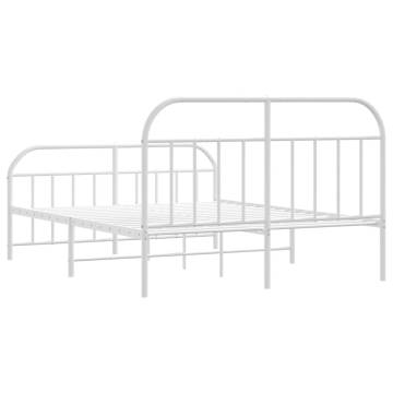 Elegant White Metal Bed Frame with Headboard - 140x190 cm