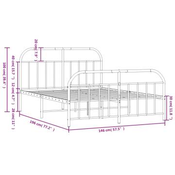 Elegant White Metal Bed Frame with Headboard - 140x190 cm